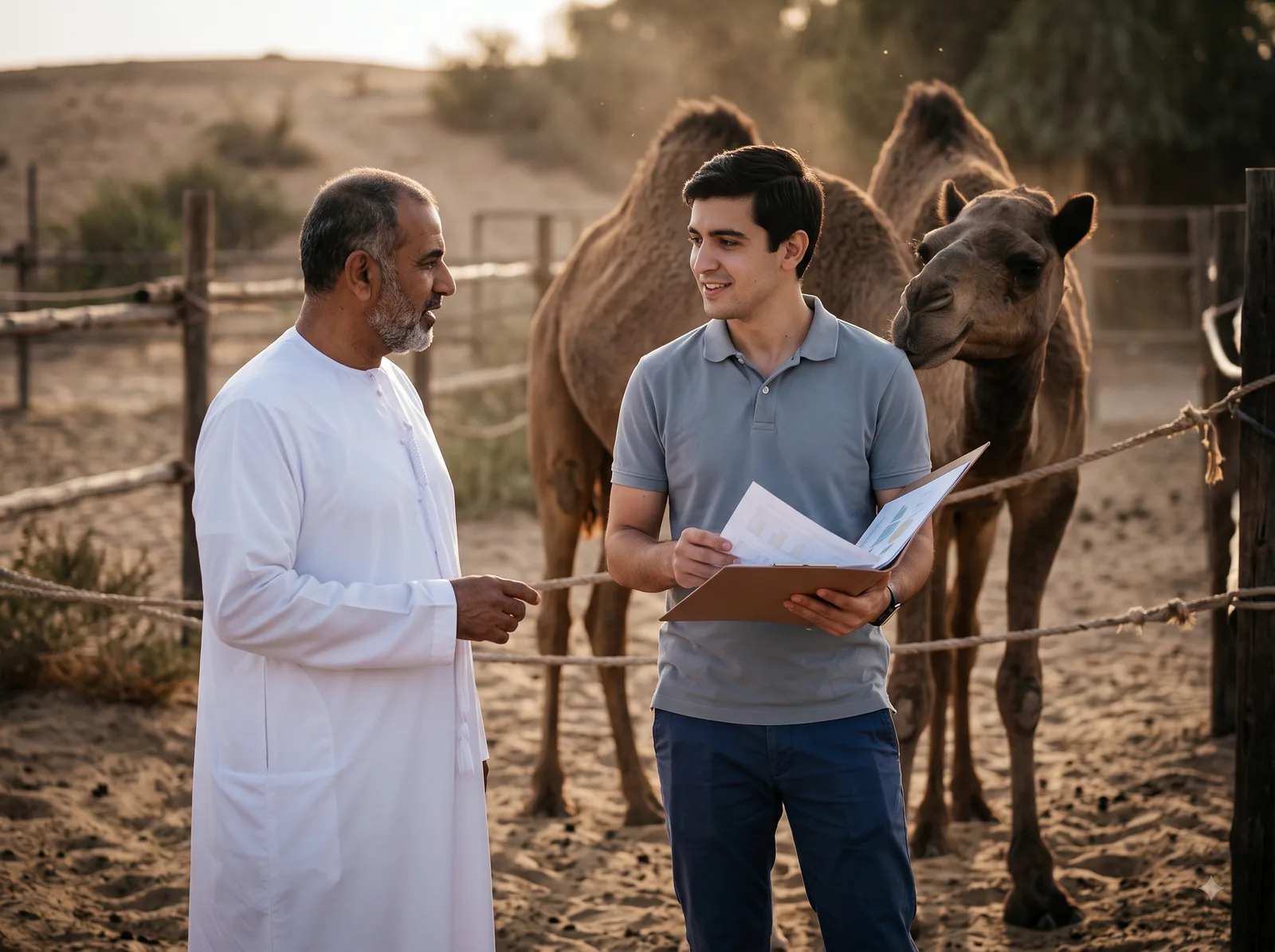 A Madani representative going through the report with the owner at the farm